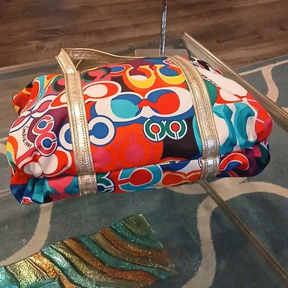 Coach Poppy Multicolor Tote with Gold Straps - Picture 9 of 11